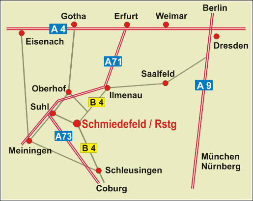 Anfahrt Schmiedefeld am Rennsteig